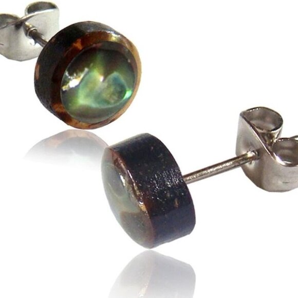 One-of-a-Kind Organic Shell Stud Earrings - Handmade Abalone & Colorful Options - Picture 1 of 6